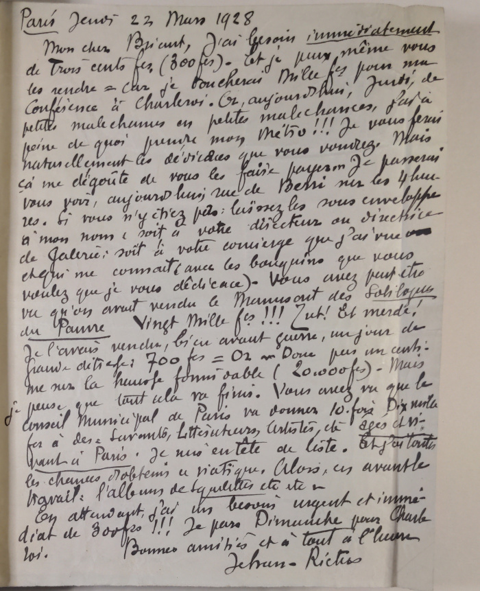 lettre à Théophile Briant